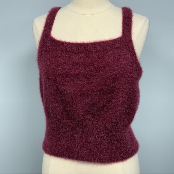 House of Harlow 1960 Fuzzy Crop Top Tank Cami Burgundy Sweater Women’s XL NWOT - Picture 1 of 6